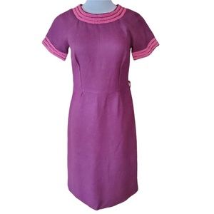 1950s Unlabeled Magenta‎ & Pink Trim Wiggle Dress